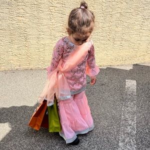 3 piece set - salmon pink Salwar Kameez - Fancy Sequins Pakistani Indian Bengali